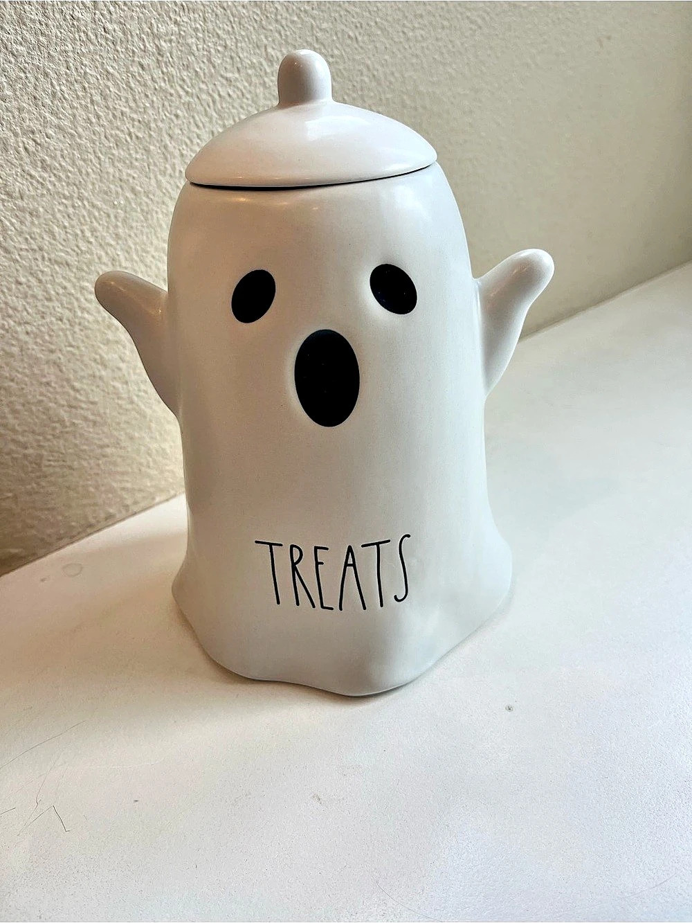 Rae Dunn Halloween Ghost Treats Canister Cookie Jar in White & Black